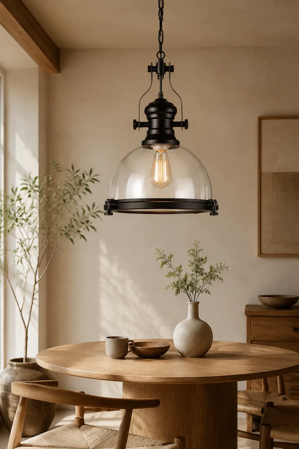 Alessio Vintage Hemispherical Glass Pendant Light, Black - Lumpaz