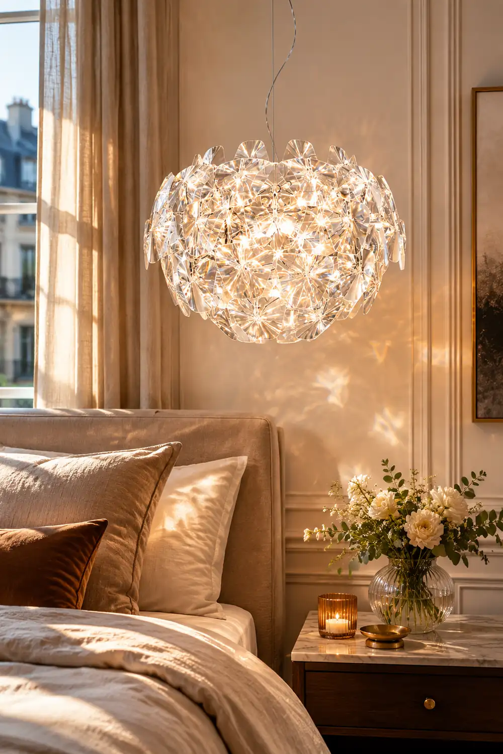 Bella Unique Diamond Flower Metal Pendant Light, Living Room - Lumpaz