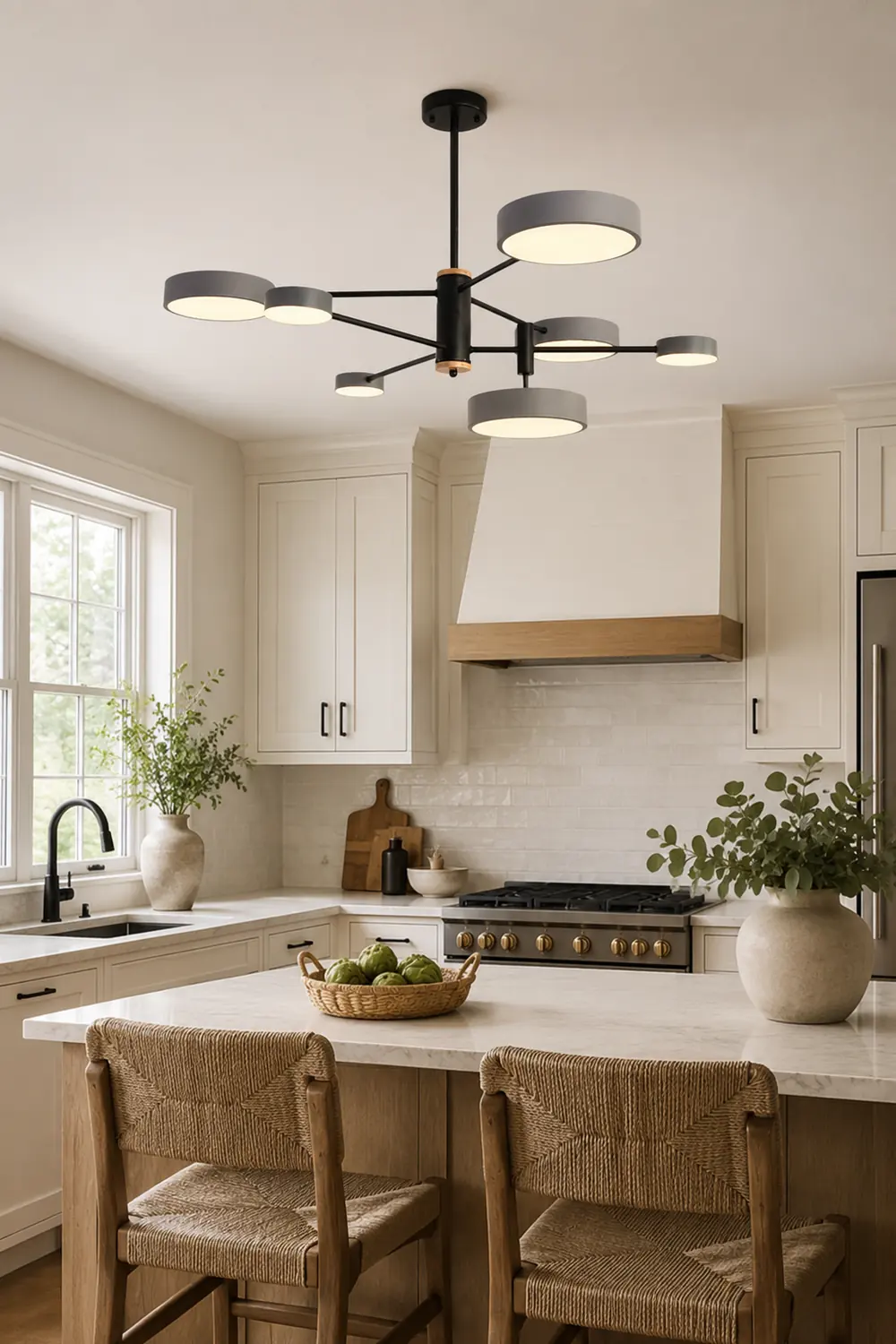 Sienna Pendant Light LED, Metal & Wood, Gray/White/Gold - Lumpaz