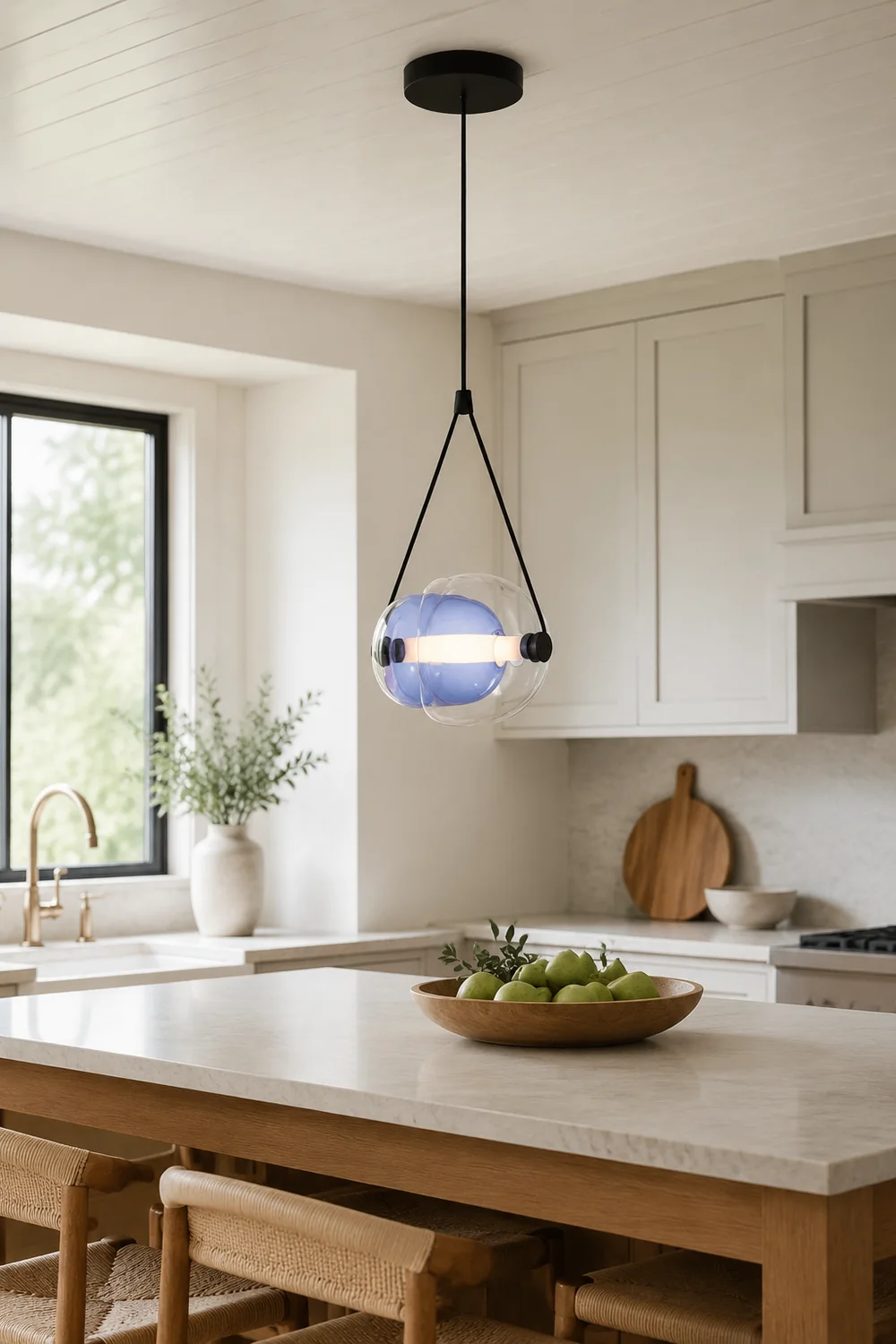 Hailie Modern Bubble Glass Pendant Light, Blue/Yellow/Pink/Smoky Gray/White/Clear - Lumpaz