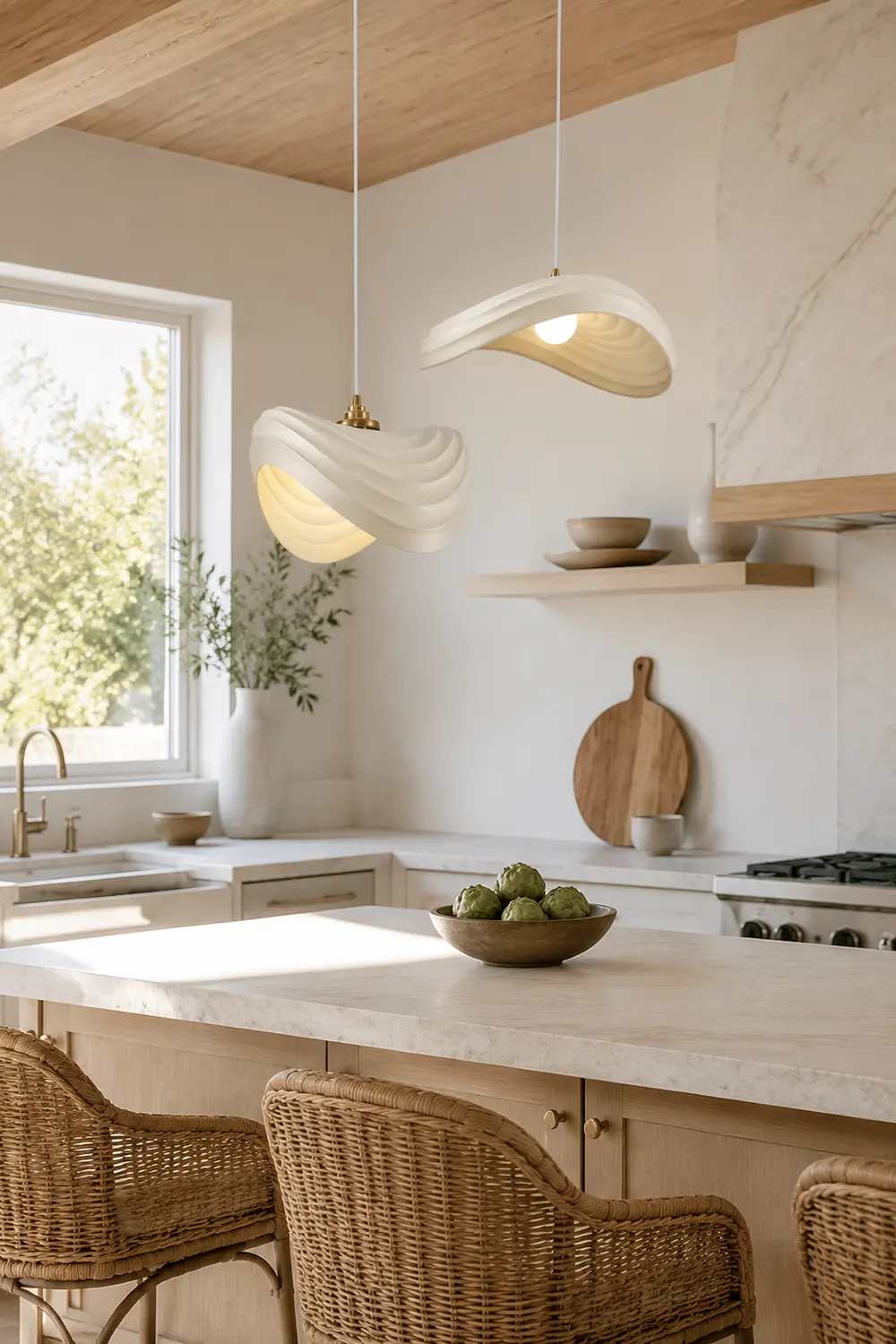 Renée Wabi-Sabi Minimalisme Ripple Pendant Light, Resin&Metal - Lumpaz