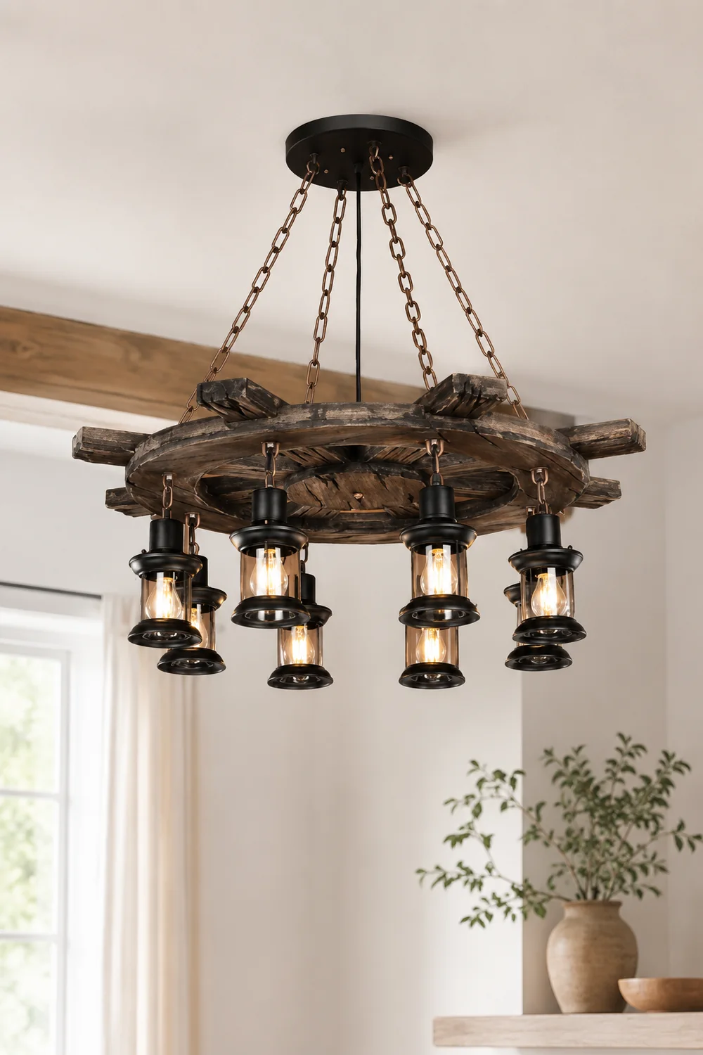 Austin Retro Rudder Metal & Wood Pendant Light, 8 Heads - Lumpaz