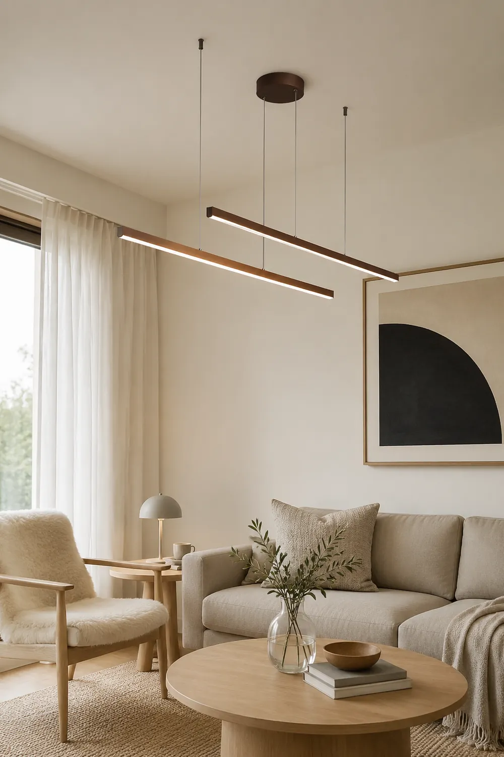 Edge Modern Minimalist Double-Linear Metal Pendant Light, Brown - Lumpaz