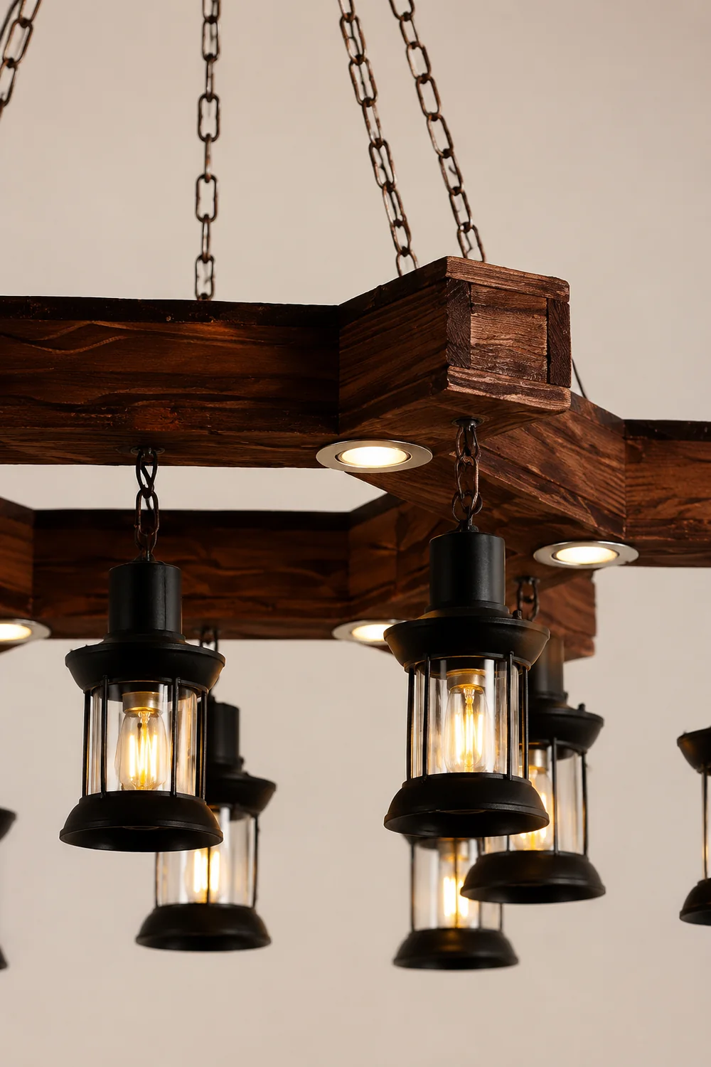 Austin Retro Metal/Wood Lantern Pendant Light, Walnut - Lumpaz