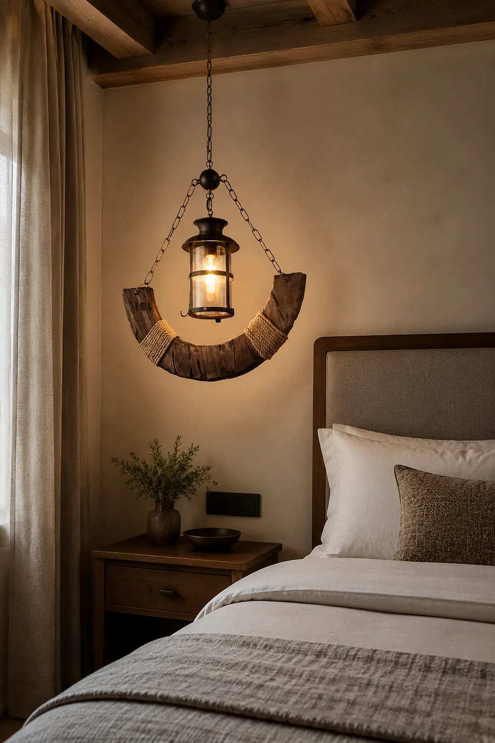 Austin Retro Rustic Arc Metal/Wood Lantern Glass Pendant Light - Lumpaz