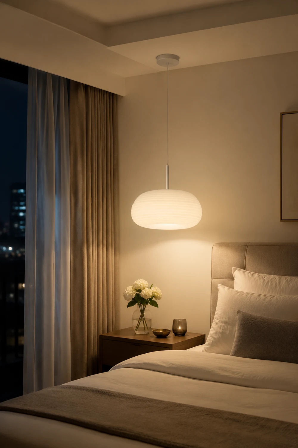 Renée Drum Shape White Pendant Light, Metal & Acrylic - Lumpaz