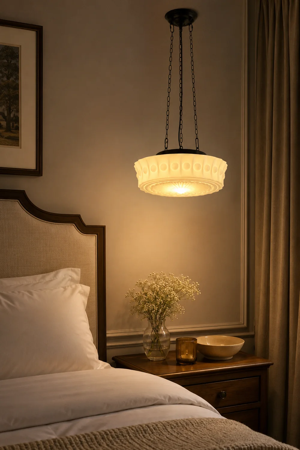 Hailie Vintage French Country Dome Pendant Light White/Beige Living Room - Lumpaz