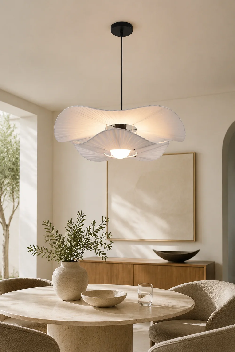 Renée Modern Nordic Cloth/Metal Shell Pendant Light, White - Lumpaz