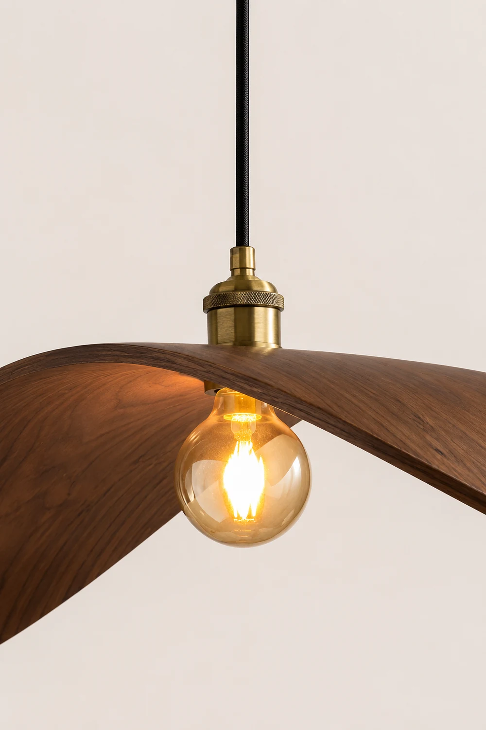 Ozawa Curved Art Pendant Light, Metal & Wood - Lumpaz