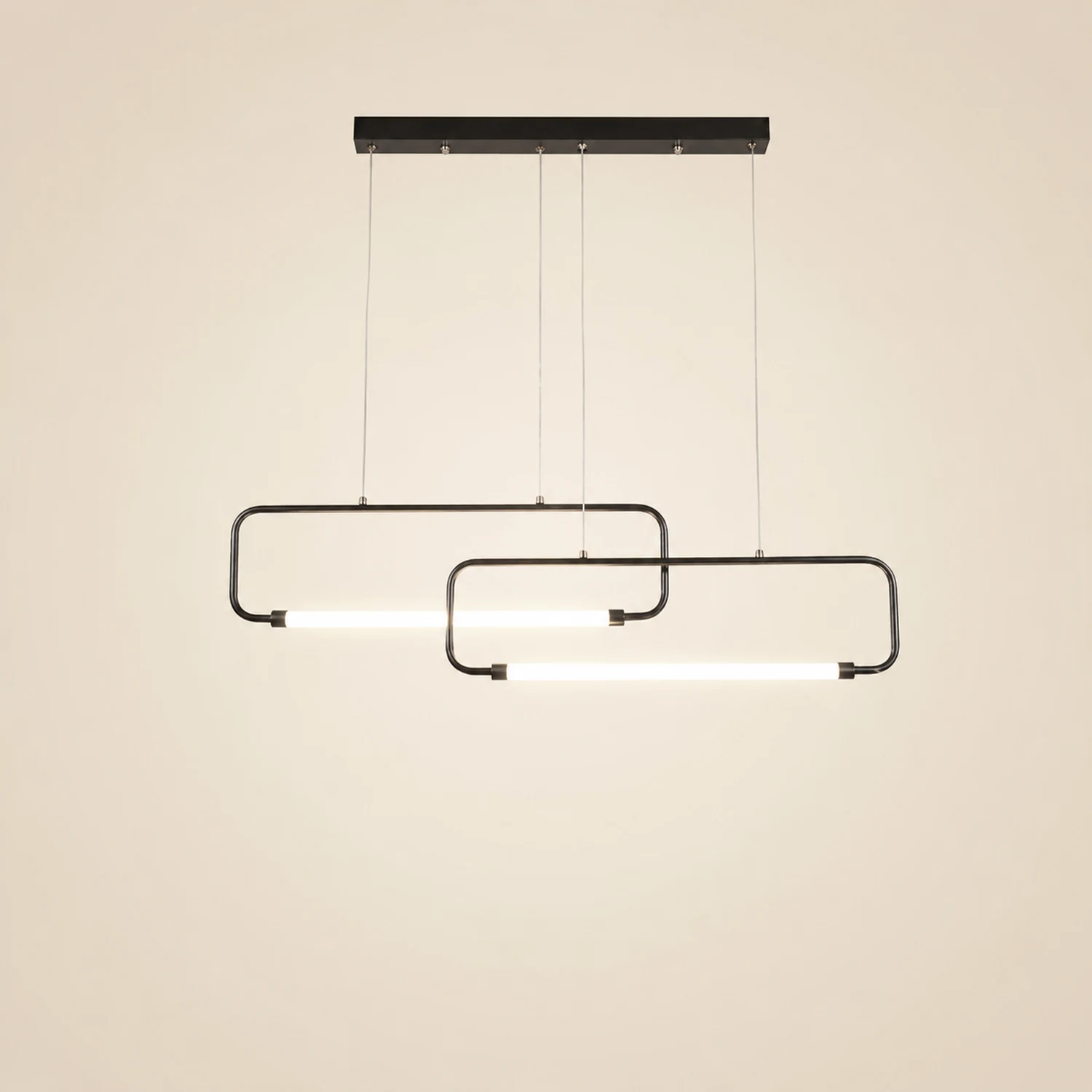 Bouvet Modern Minimalist Double-Rectangular Metal/Acrylic Pendant Light, Black/Gold - Lumpaz