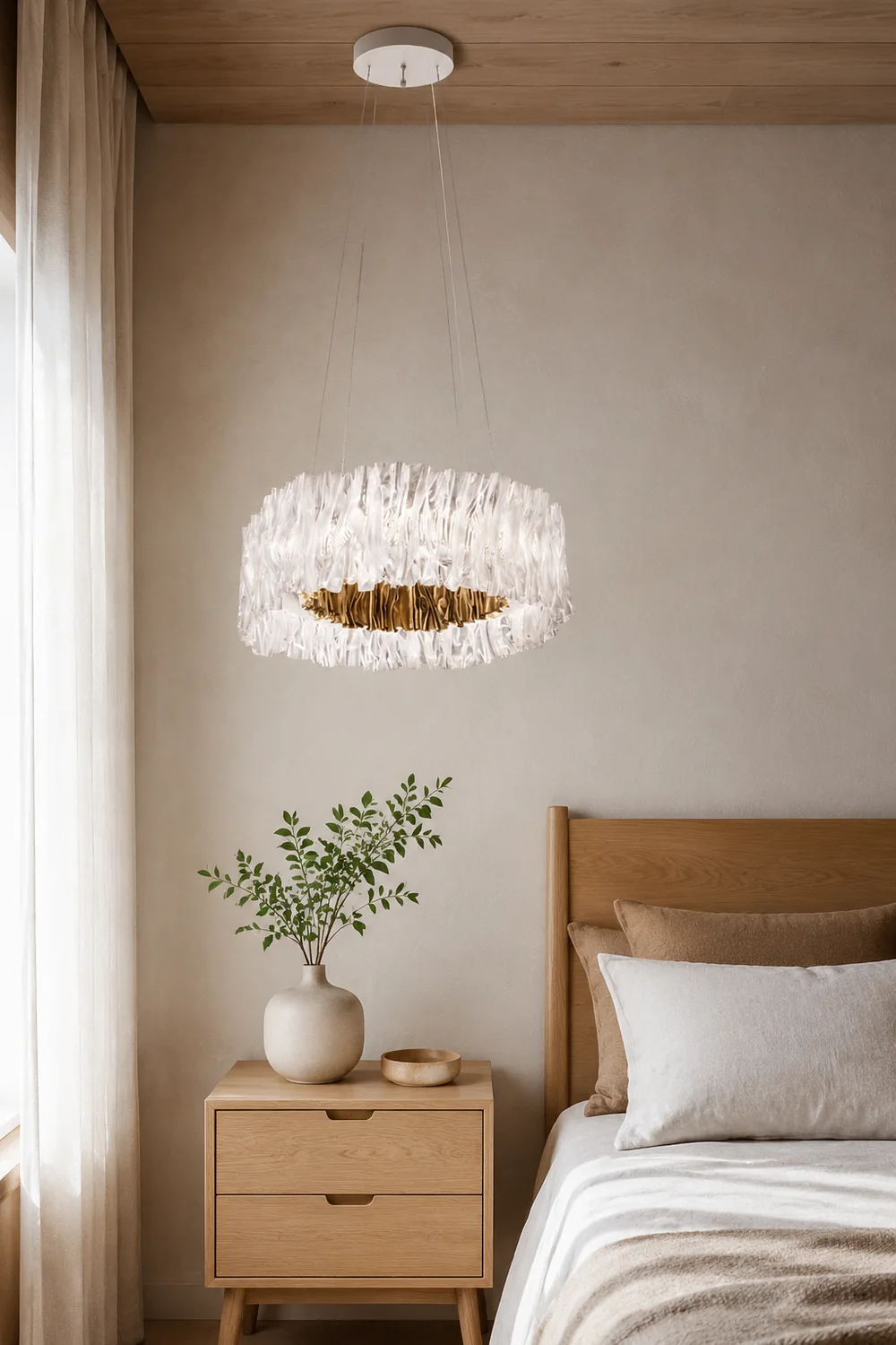 Kristy Modern Luxury Pleated Pendant Light, Circle, Acrylic/Stainless Steel - Lumpaz