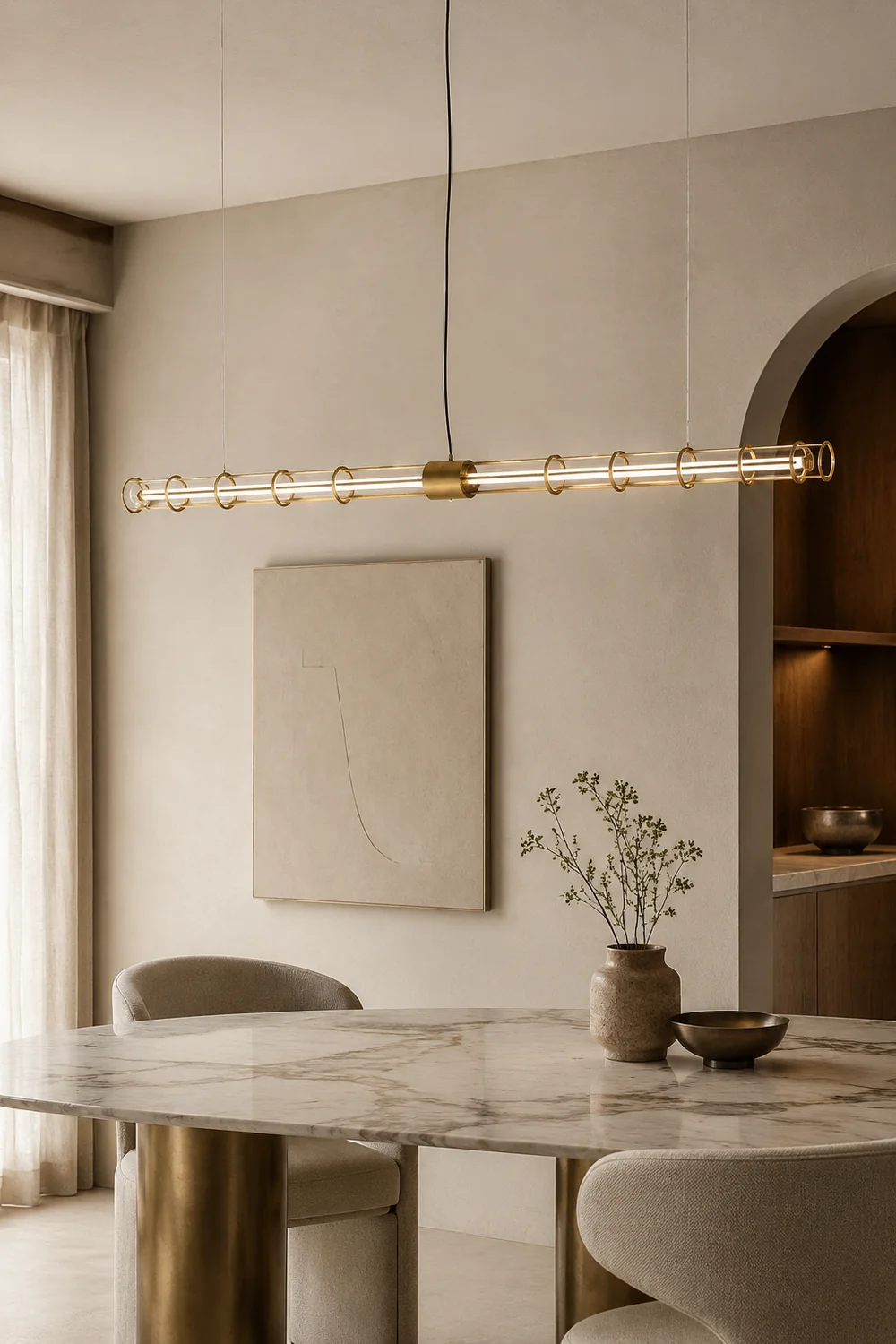 Edge Modern Minimalist Linear Metal/Glass Pendant Light, Gold - Lumpaz