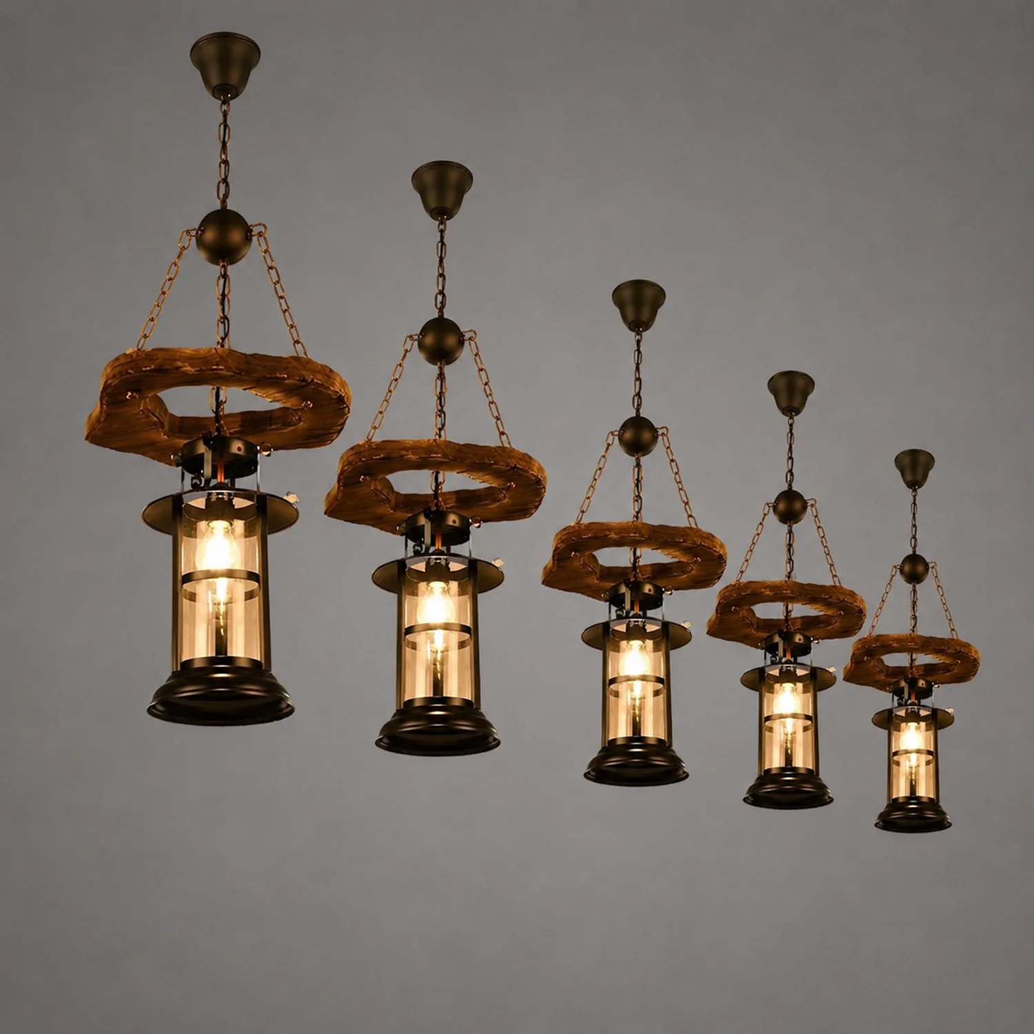 Austin Vintage Industrial Rectangular Wood Pendant Light Wood/Black - Lumpaz