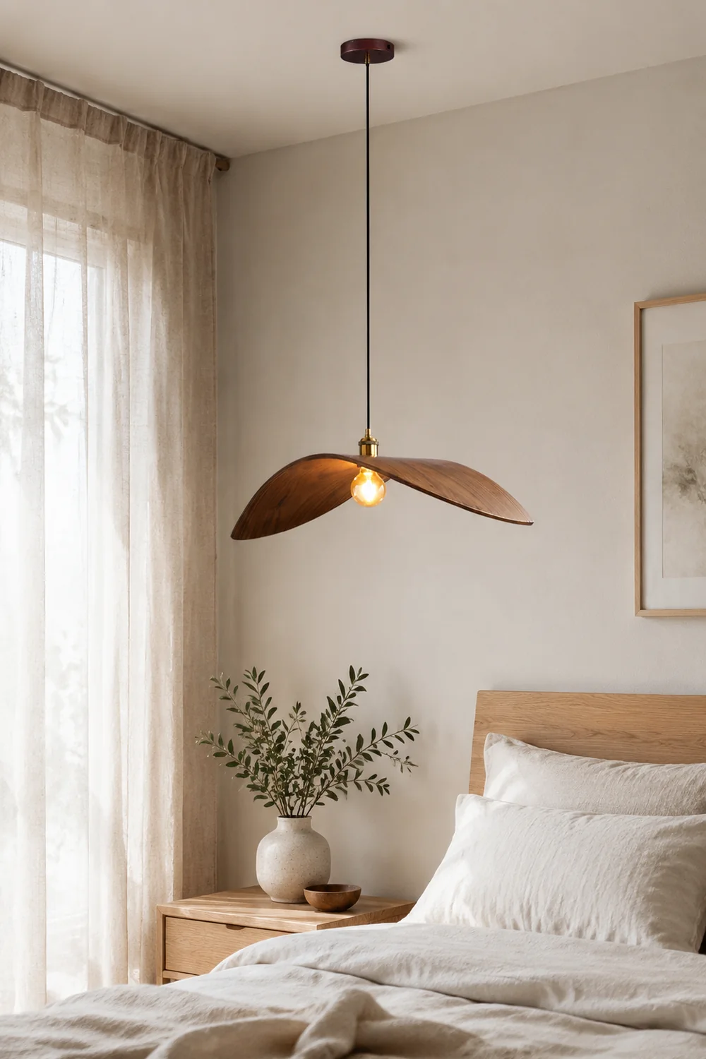 Ozawa Curved Art Pendant Light, Metal & Wood - Lumpaz
