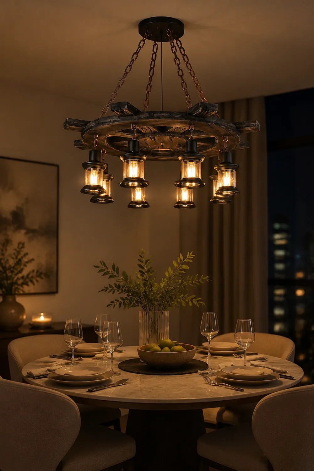 Austin Retro Rudder Metal & Wood Pendant Light, 8 Heads - Lumpaz