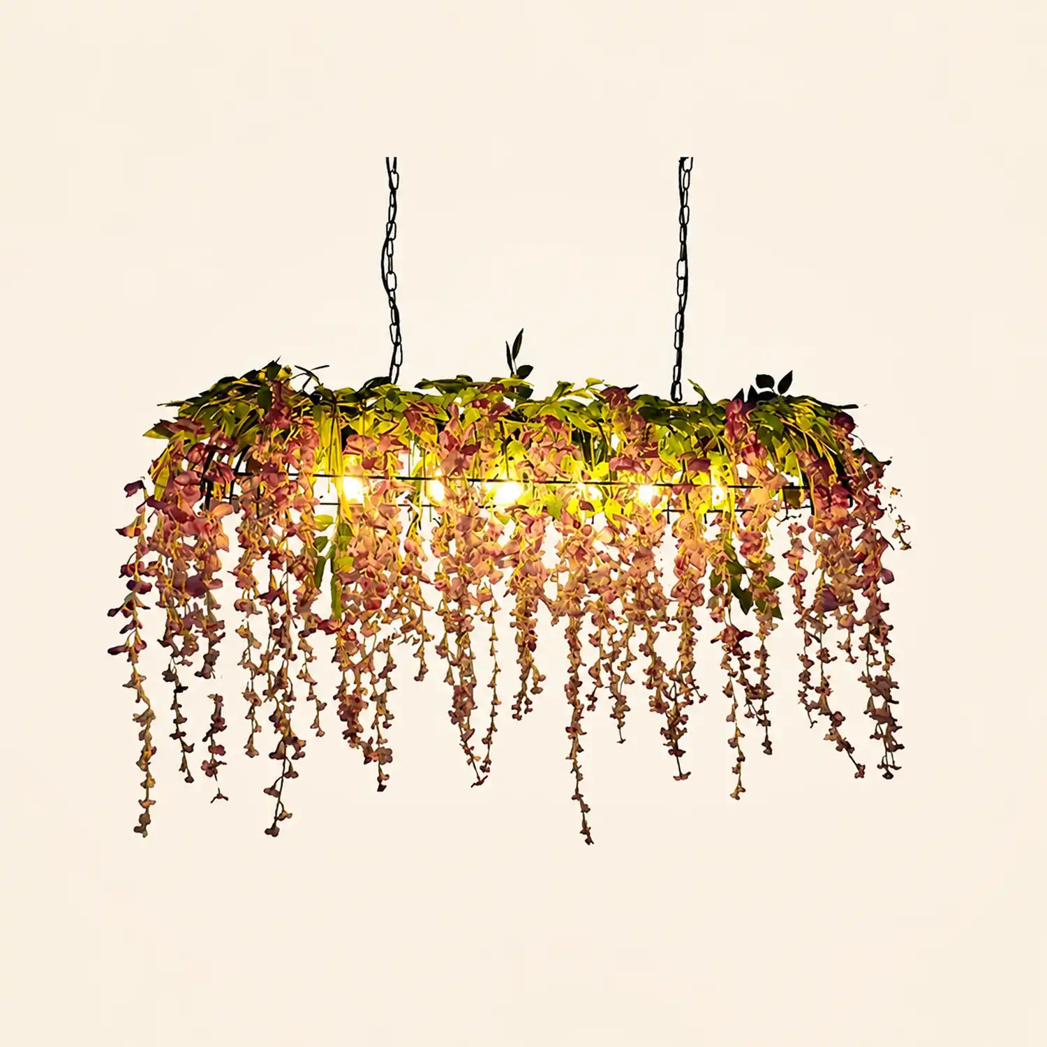 Nest Decorative Rectangular Flower Metal Pendant Light, Pink/Green - Lumpaz