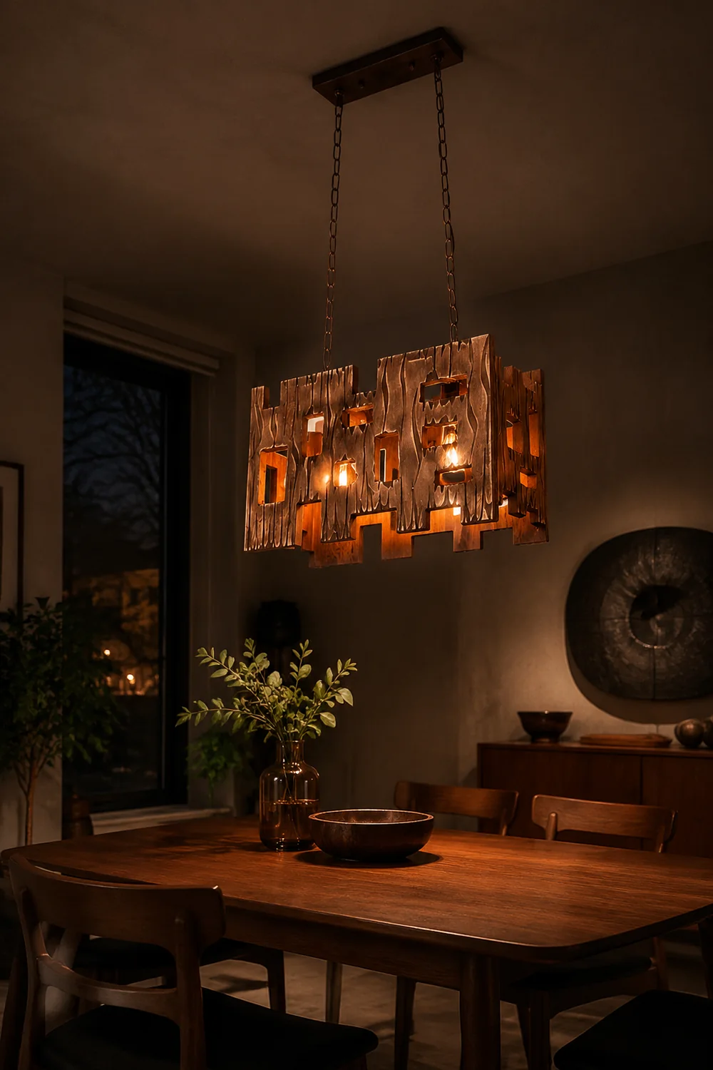 Austin Rectangular Metal & Wood Pendant Light, 19.6" - Lumpaz