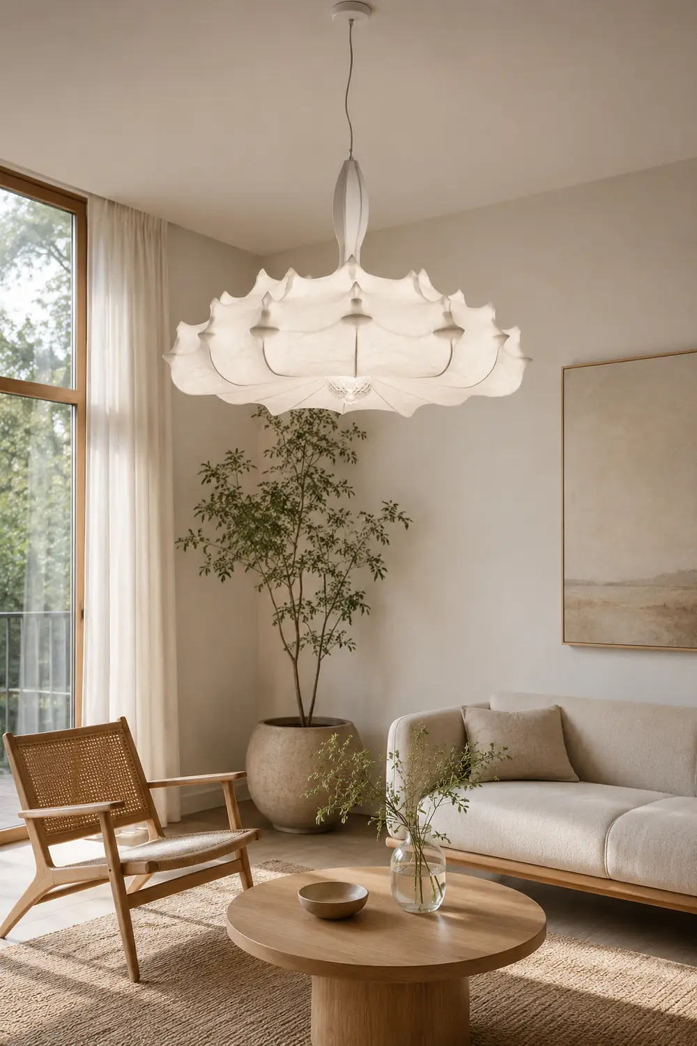 Renée Modern Artificial Silk/Metal Pendant Light,  White - Lumpaz
