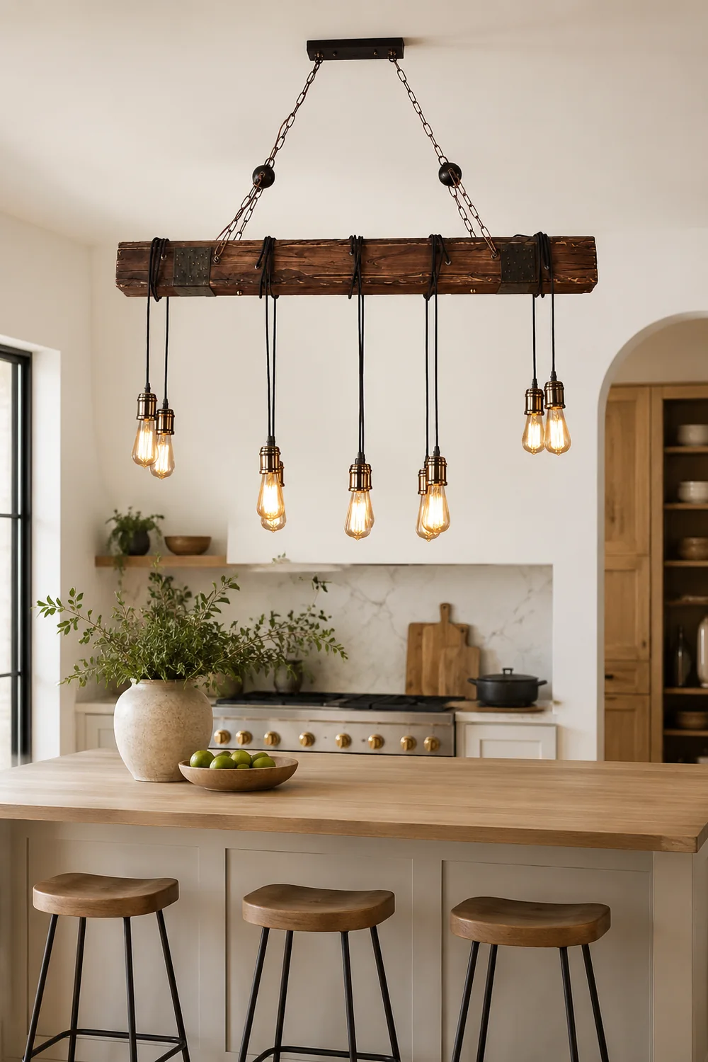 Alessio Linear Retro Wood Pendant Light, Bronze - Lumpaz