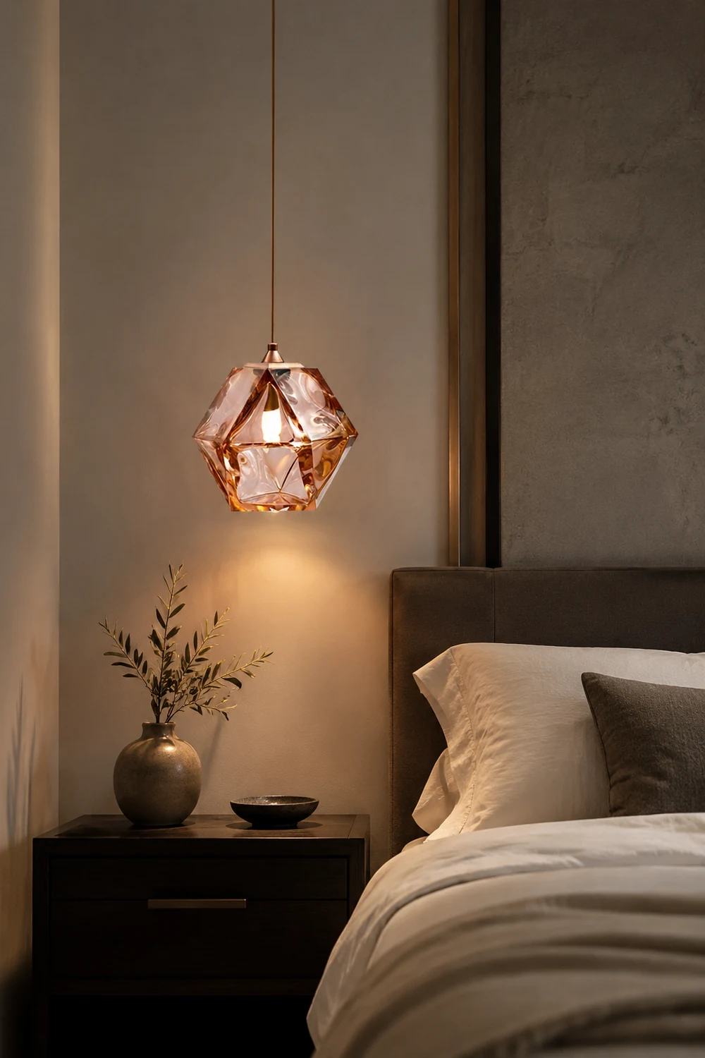 Hailie Modern Glass Multi Polygonal Pendant Light, White/Smoke Gray/Rose Gold - Lumpaz