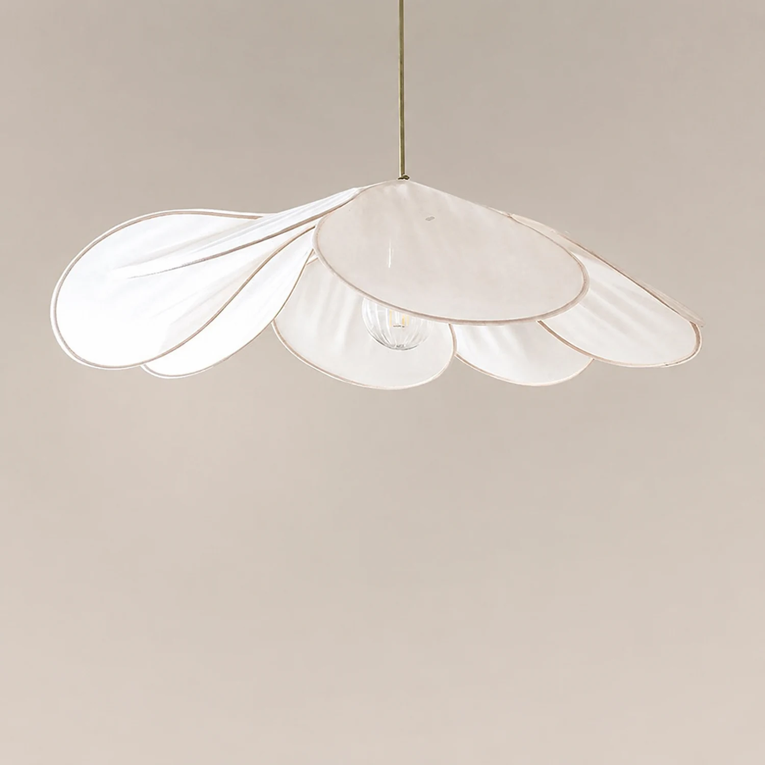 Renée Pendant Light Vintage Rustic Wabi Sabi, Fabric, White/Brown - Lumpaz
