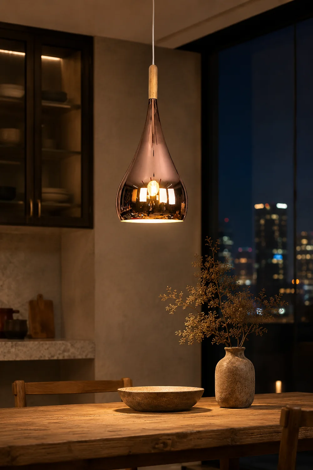 Avi Pendant Light Teardrop Modern, Metal, Rose Gold/Chrome, Kitchen Islands - Lumpaz