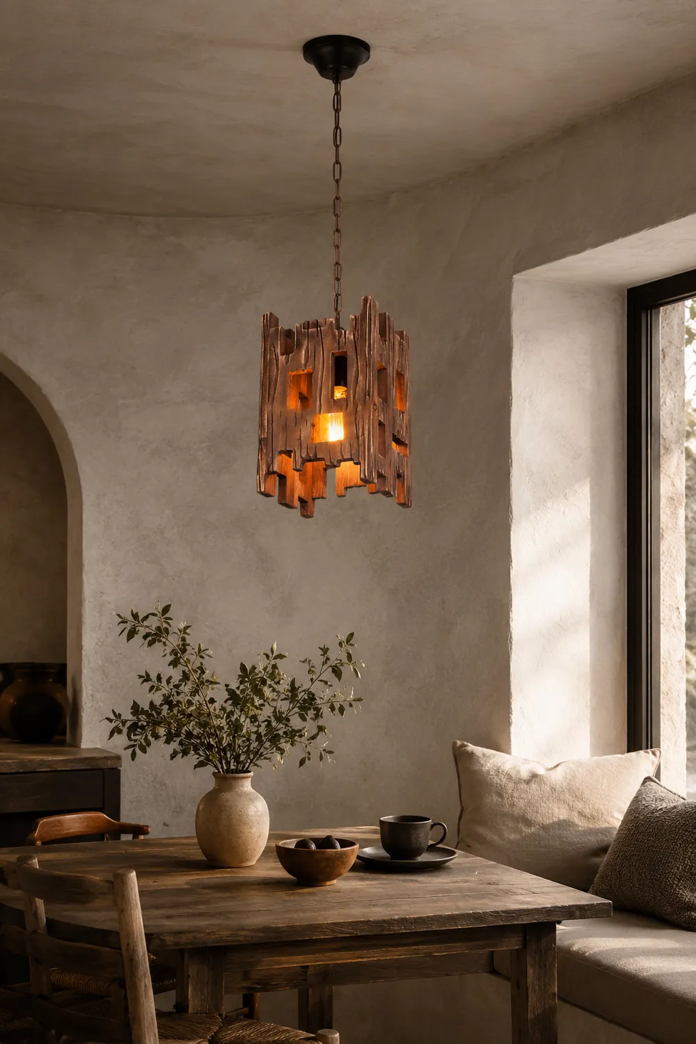 Austin Retro Rectangular  Metal & Wood  Pendant Light, 8.7" - Lumpaz