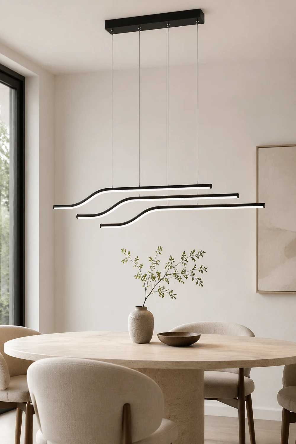 Minimalist Tri-Curved Metal Pendant Light, White/Black - Lumpaz