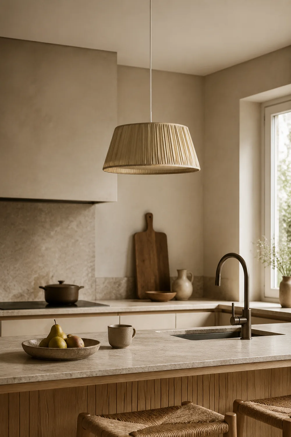 Renée Pleated Pendant Light Wabi Sabi, Metal/Fabric, Living Room - Lumpaz