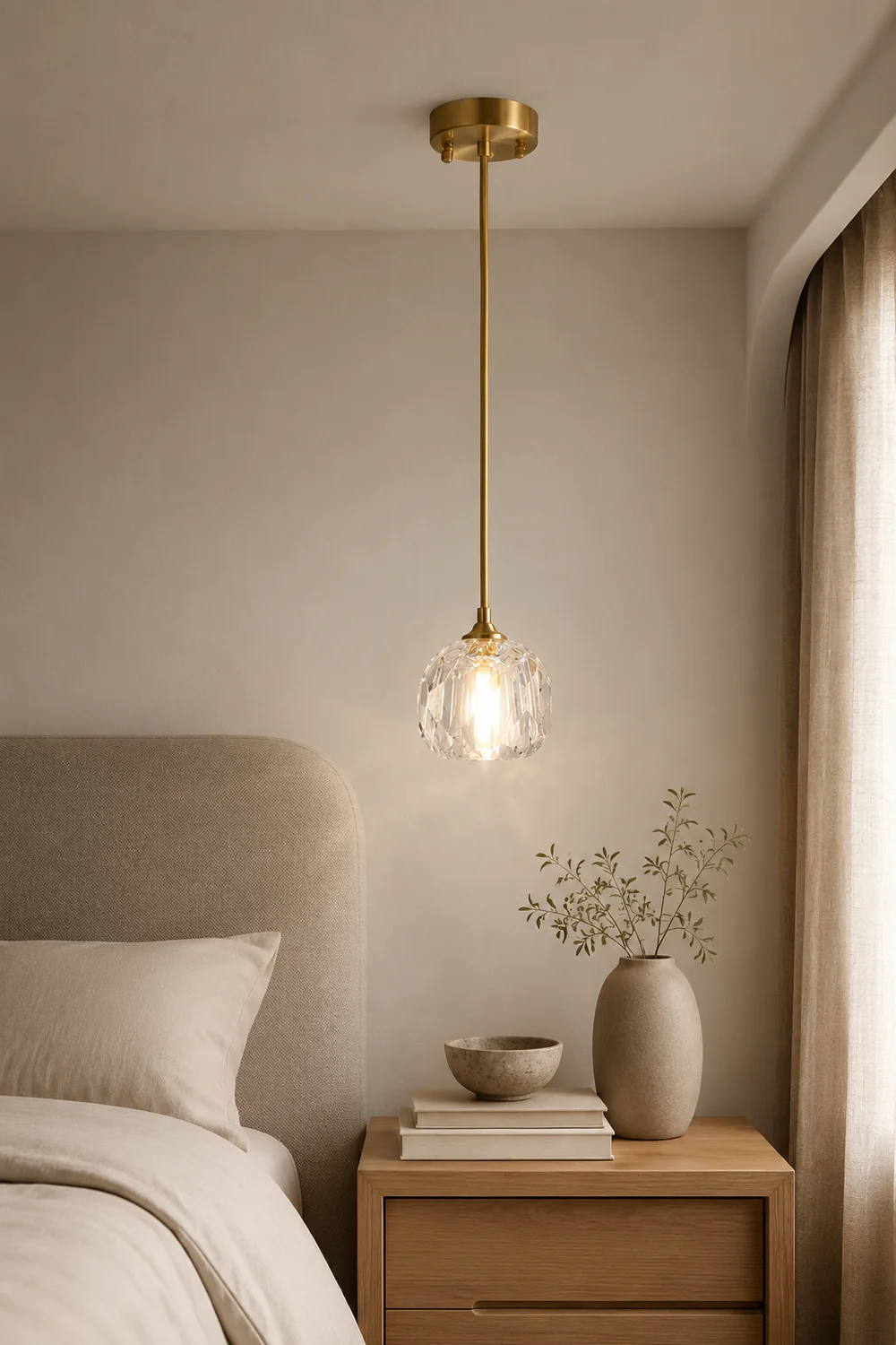 Kirsten Diamond Facet Golden Pendant Light, Metal/Acrylic - Lumpaz