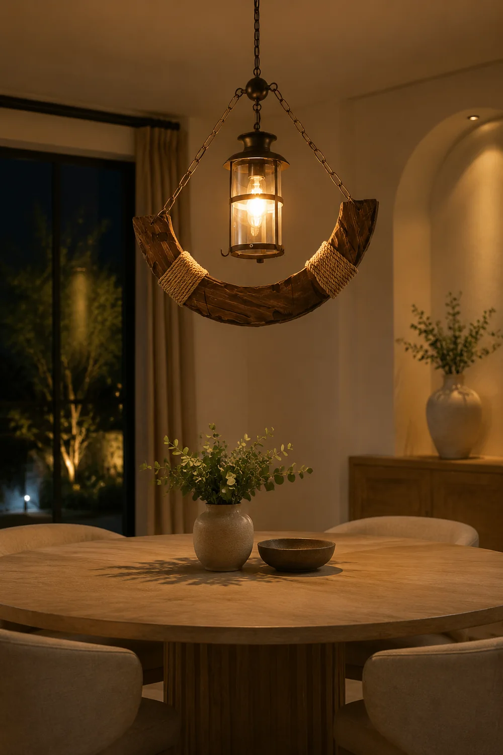 Austin Retro Rustic Arc Metal/Wood Lantern Glass Pendant Light - Lumpaz