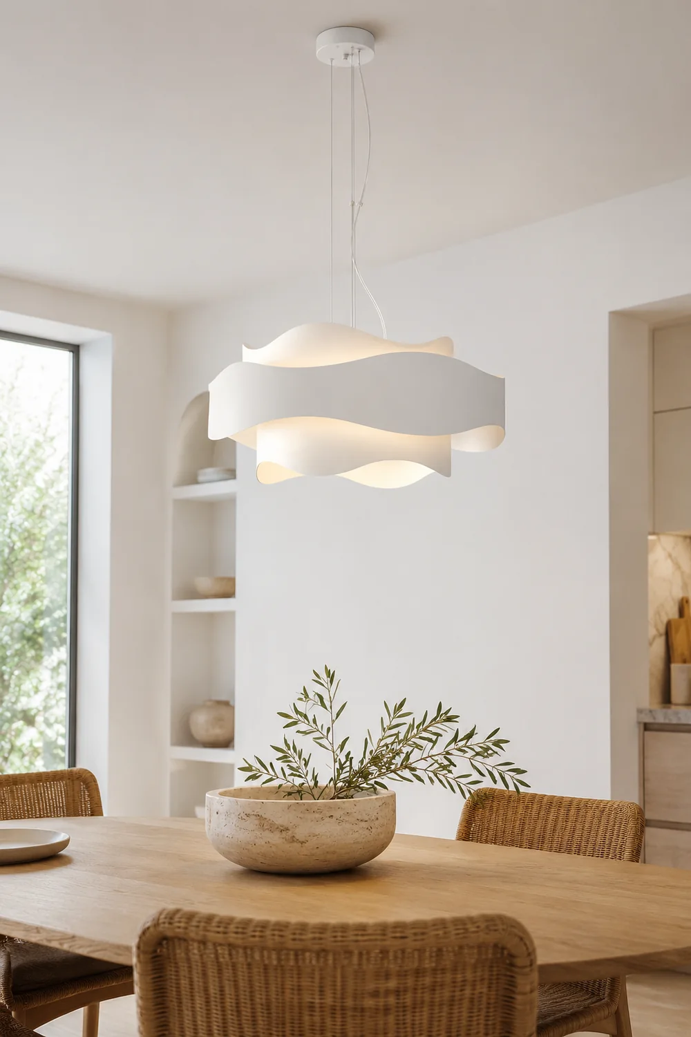 Bella Art Deco Flower Shape Metal Pendant Light, White - Lumpaz