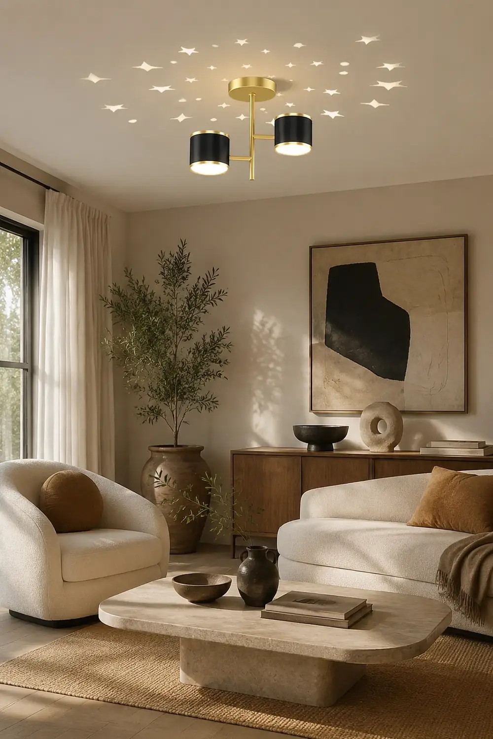 Madina Modern Ceiling Light Starry LED Flush Mount Black/Gold Corridor - Lumpaz