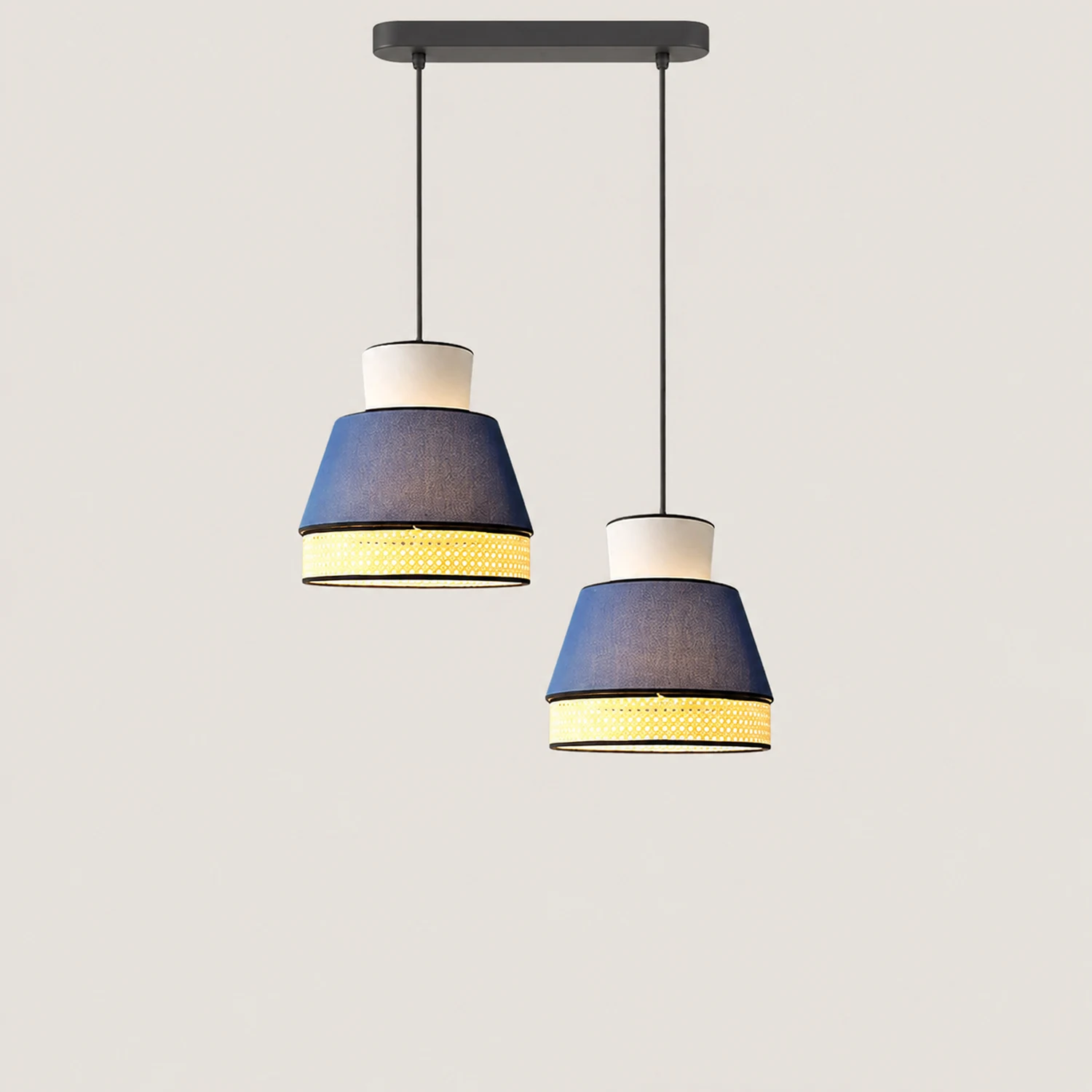 Ritta Farmhouse Fabric/Rattan Pendant Light, 2 Style - Lumpaz