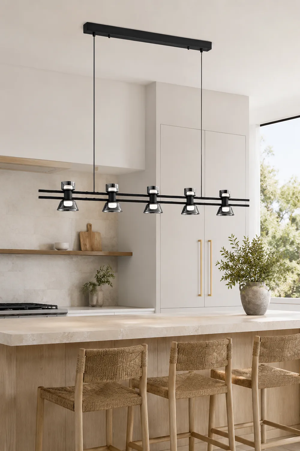 Evette Modern Linear Linear Metal Pendant Lamp, Black/Golden - Lumpaz