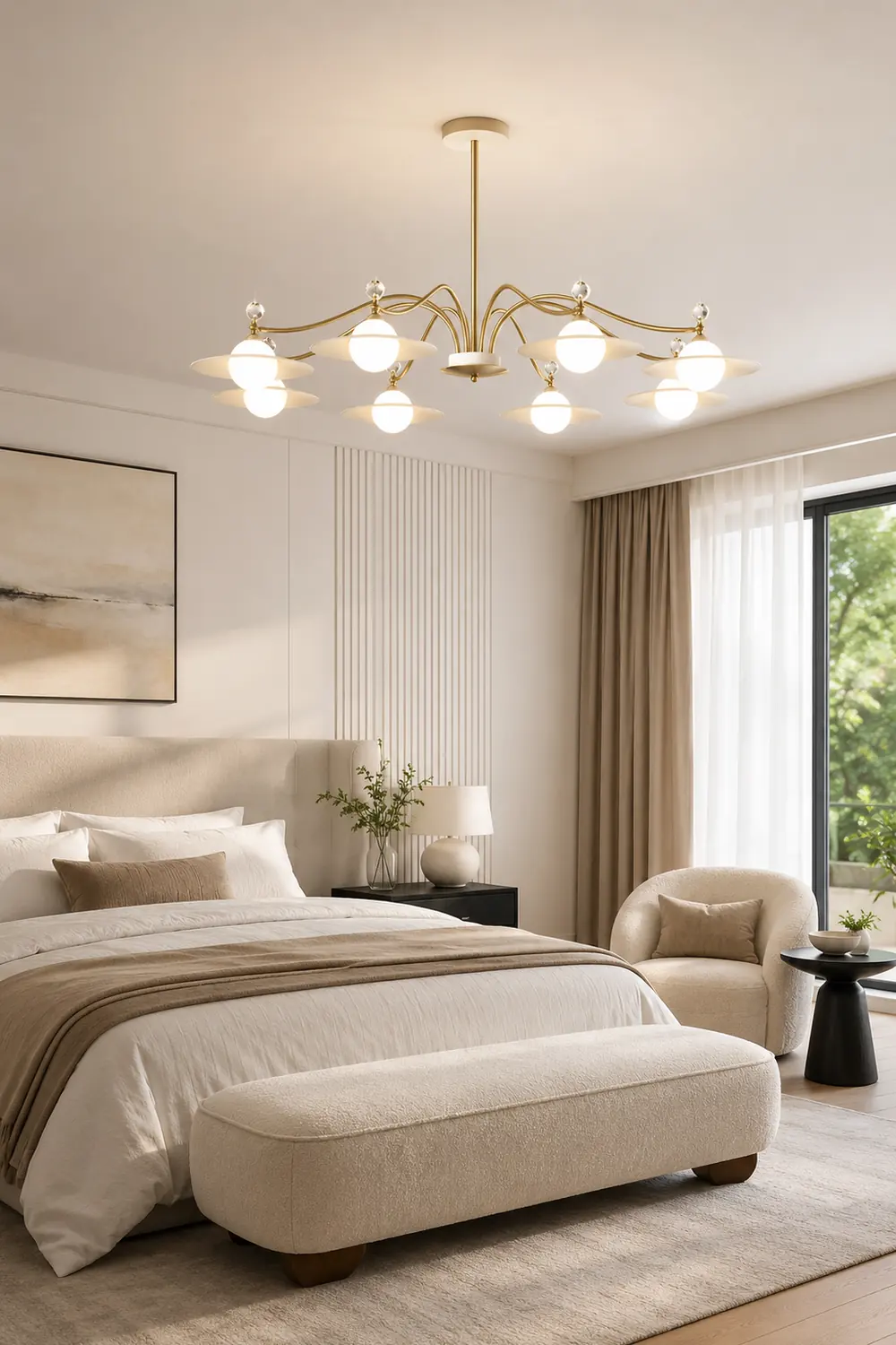 Carins Blown Gold Chandelier, 6/8 Heads, 37.4"/47.2" - Lumpaz
