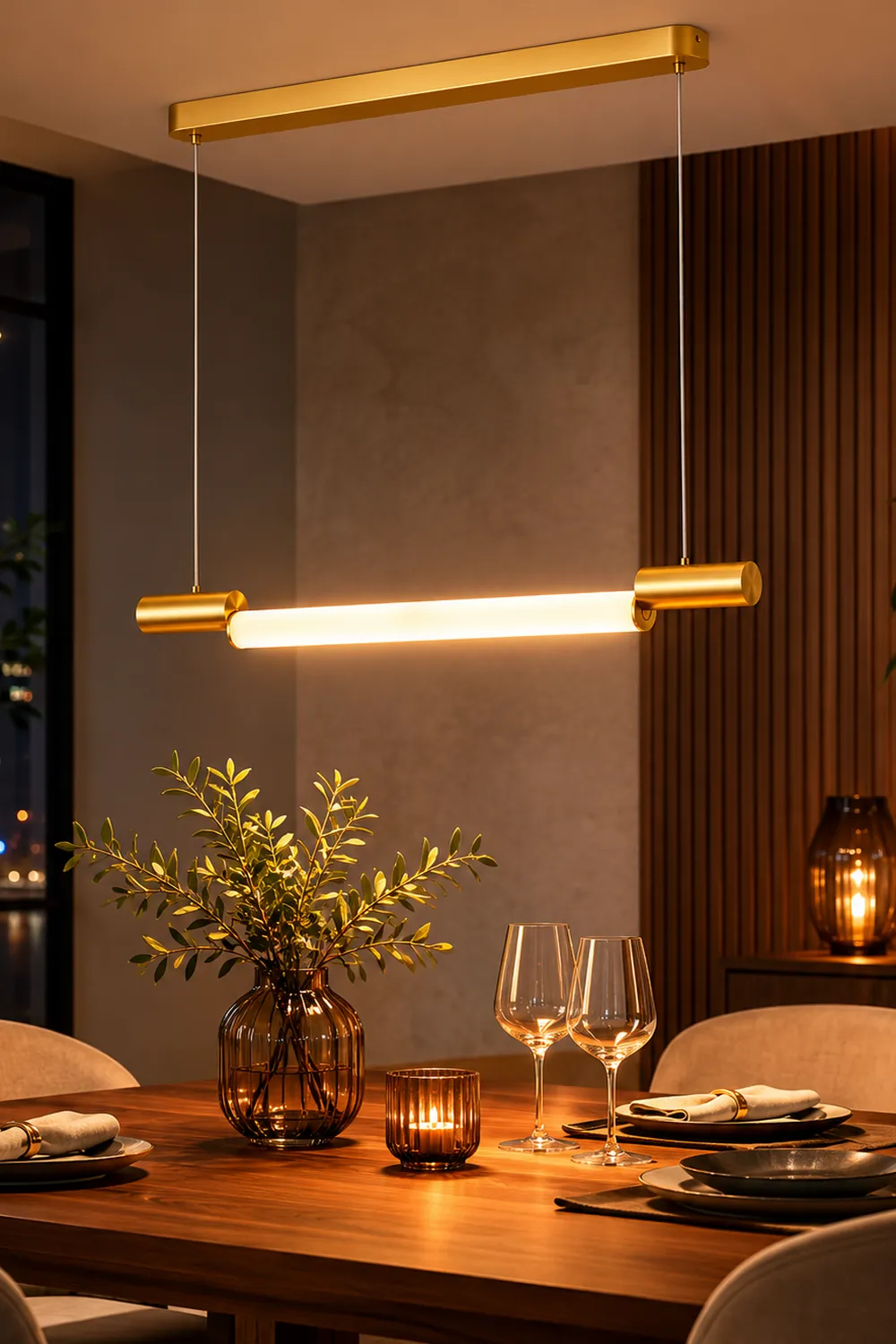 Edge Minimalist Linear Aluminium/PVC Pendant Light, Gold - Lumpaz
