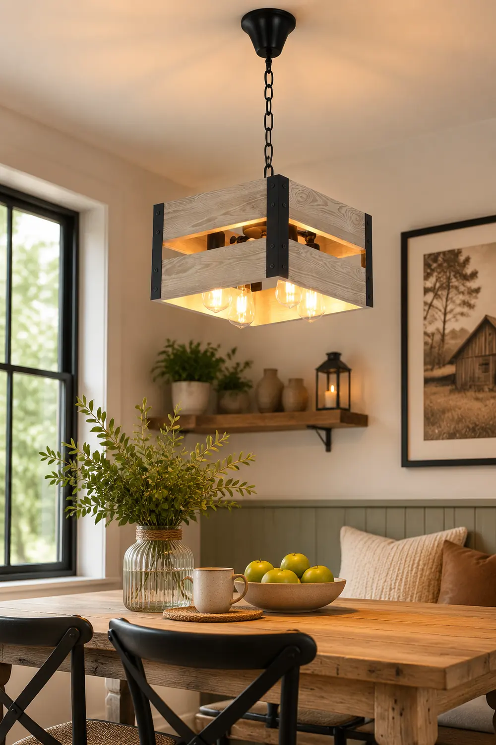 Alessio Retro Square Metal & Wood Pendant Light, 4 Heads, 2 Style - Lumpaz
