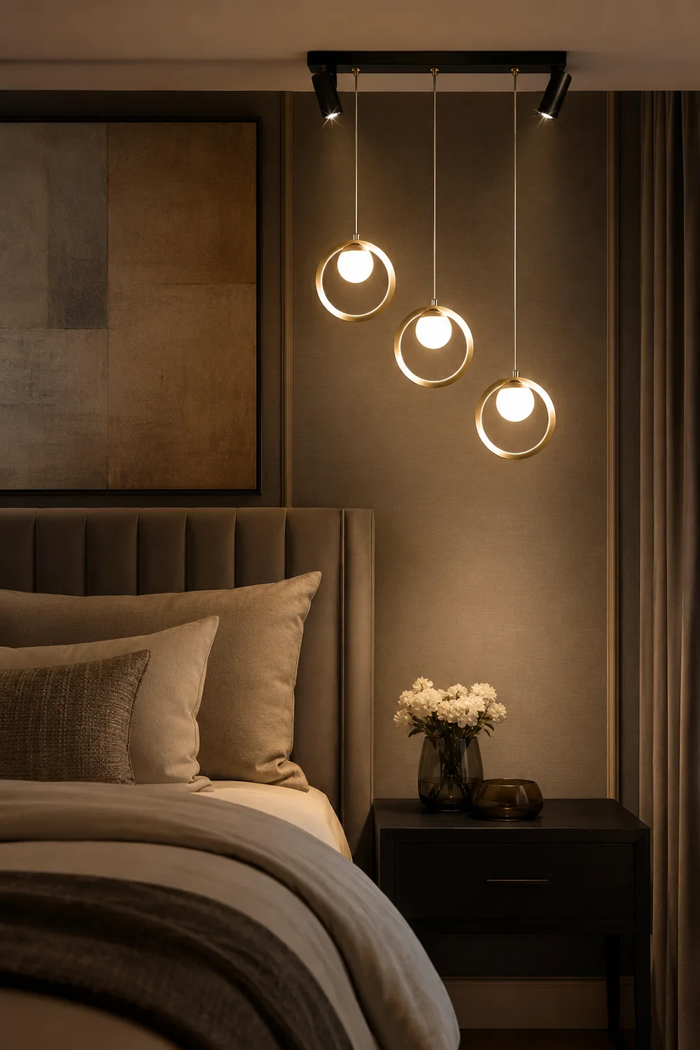 Madina Modern Metal Multi Ring Pendant Light With Spotlight, Glass/Metal - Lumpaz