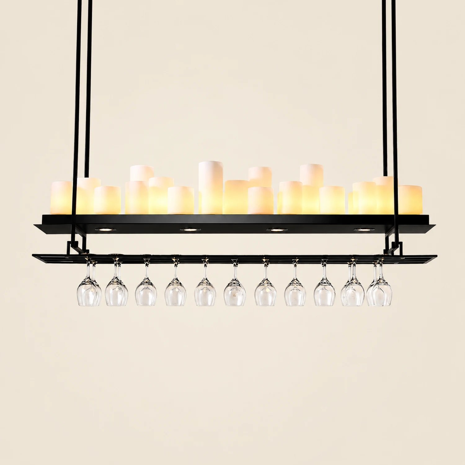 Alessio Candle Black Pendant Lighting for Kitchen Island, Wine Glass Holder - Lumpaz