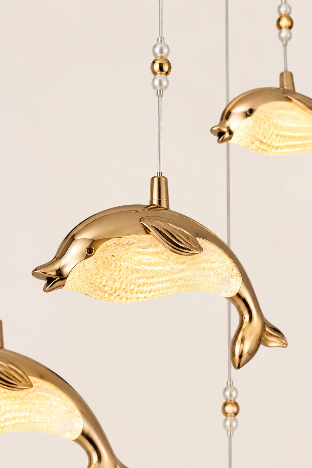 Jibril Modern Dolphin Metal Pendant Light, Gold, Metal/Acrylic - Lumpaz