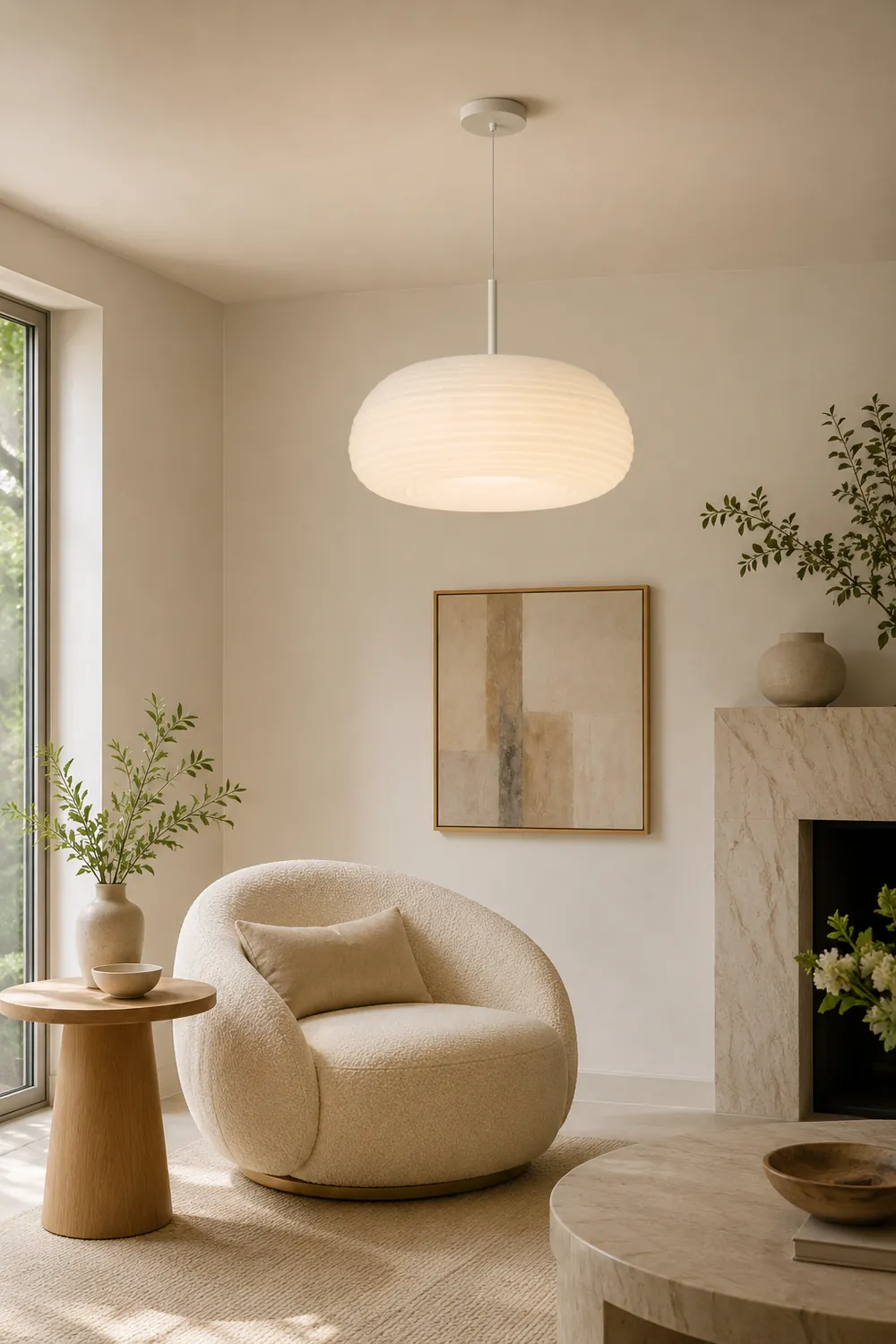 Renée Drum Shape White Pendant Light, Metal & Acrylic - Lumpaz