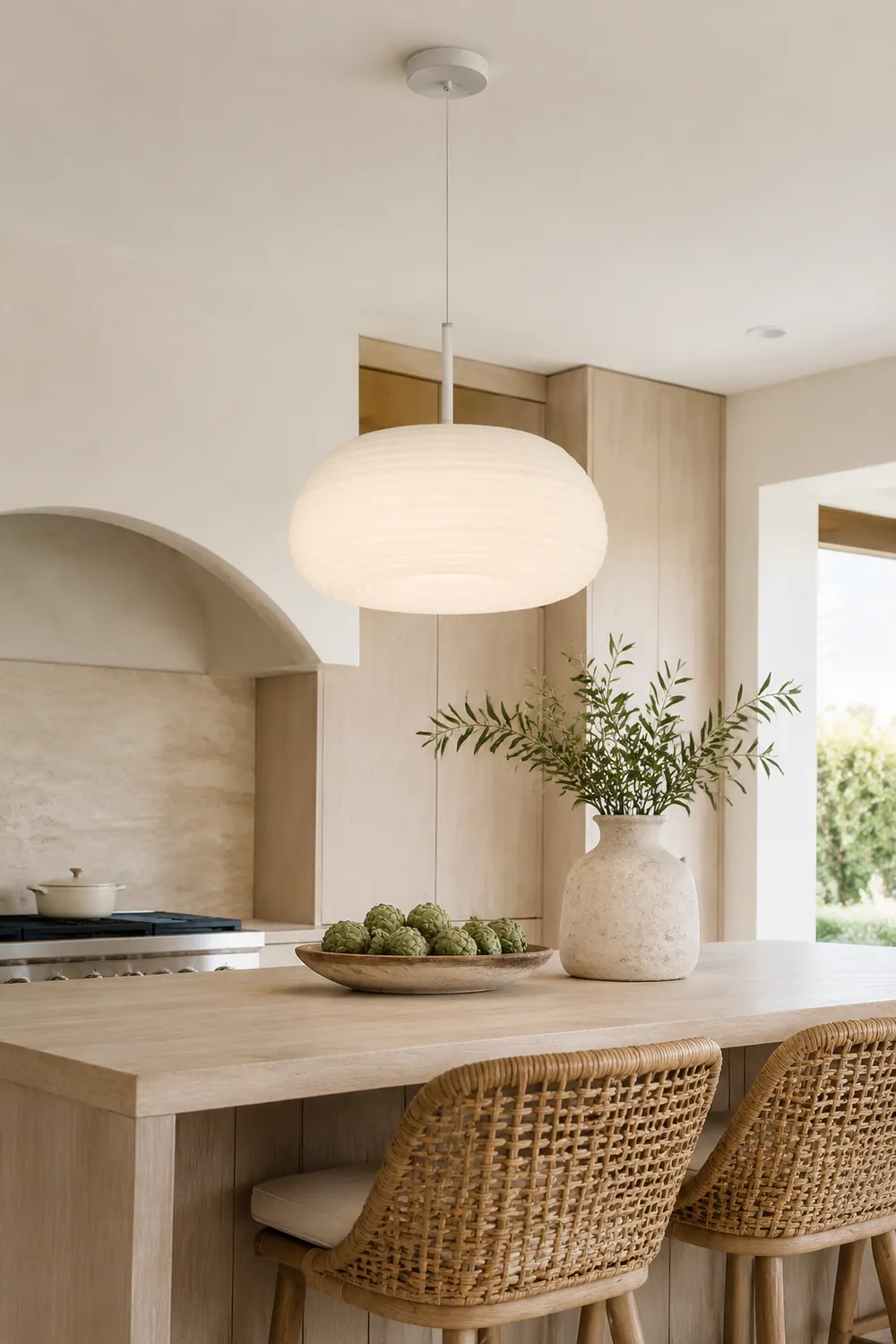Renée Drum Shape White Pendant Light, Metal & Acrylic - Lumpaz