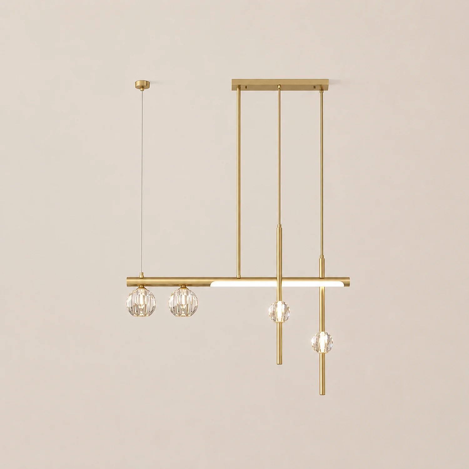 Kirsten Metal & Crystal Pendant Light, Gold - Lumpaz