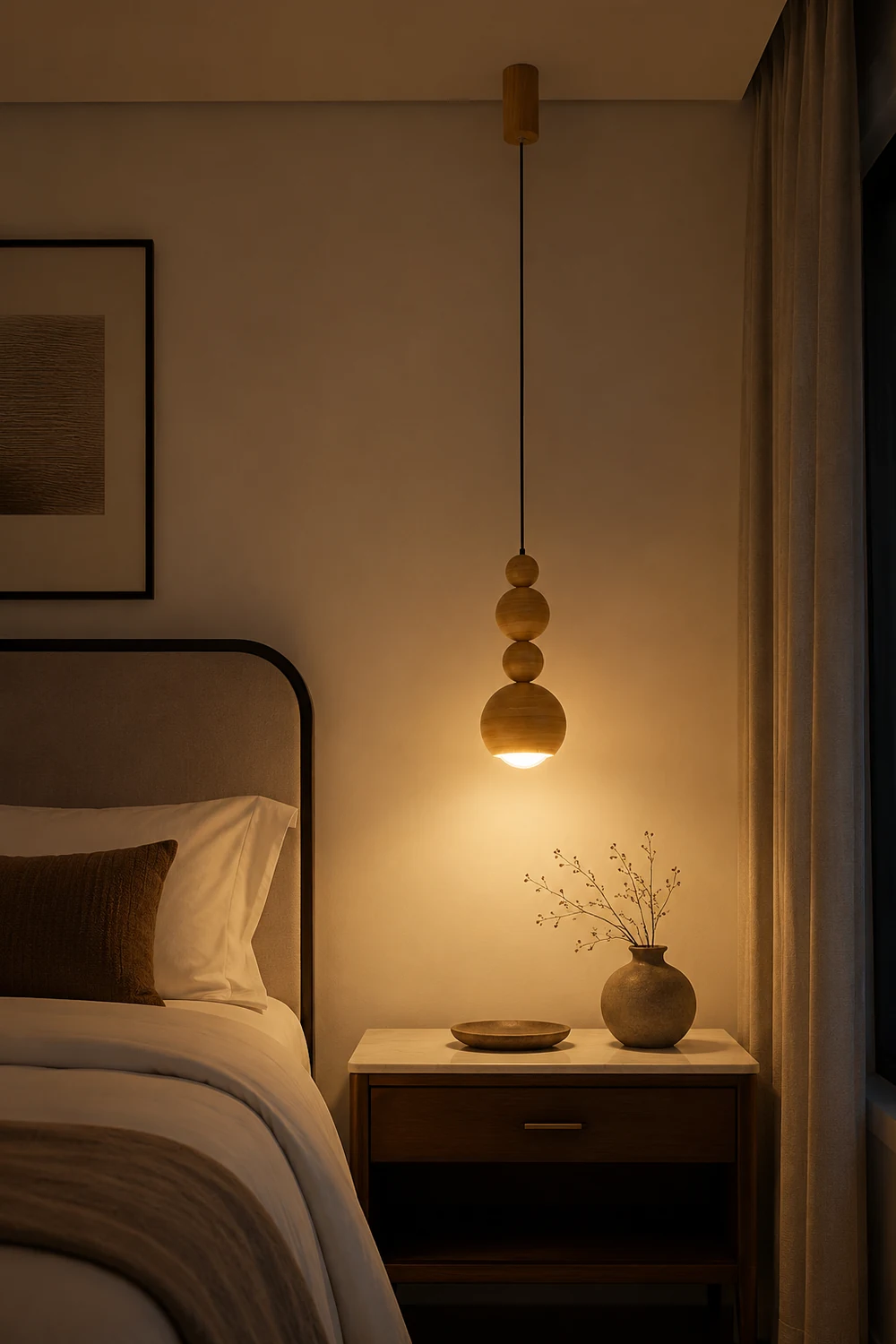 Muto Vintage LED Pendant Globe Light White Metal Wood Bedroom - Lumpaz
