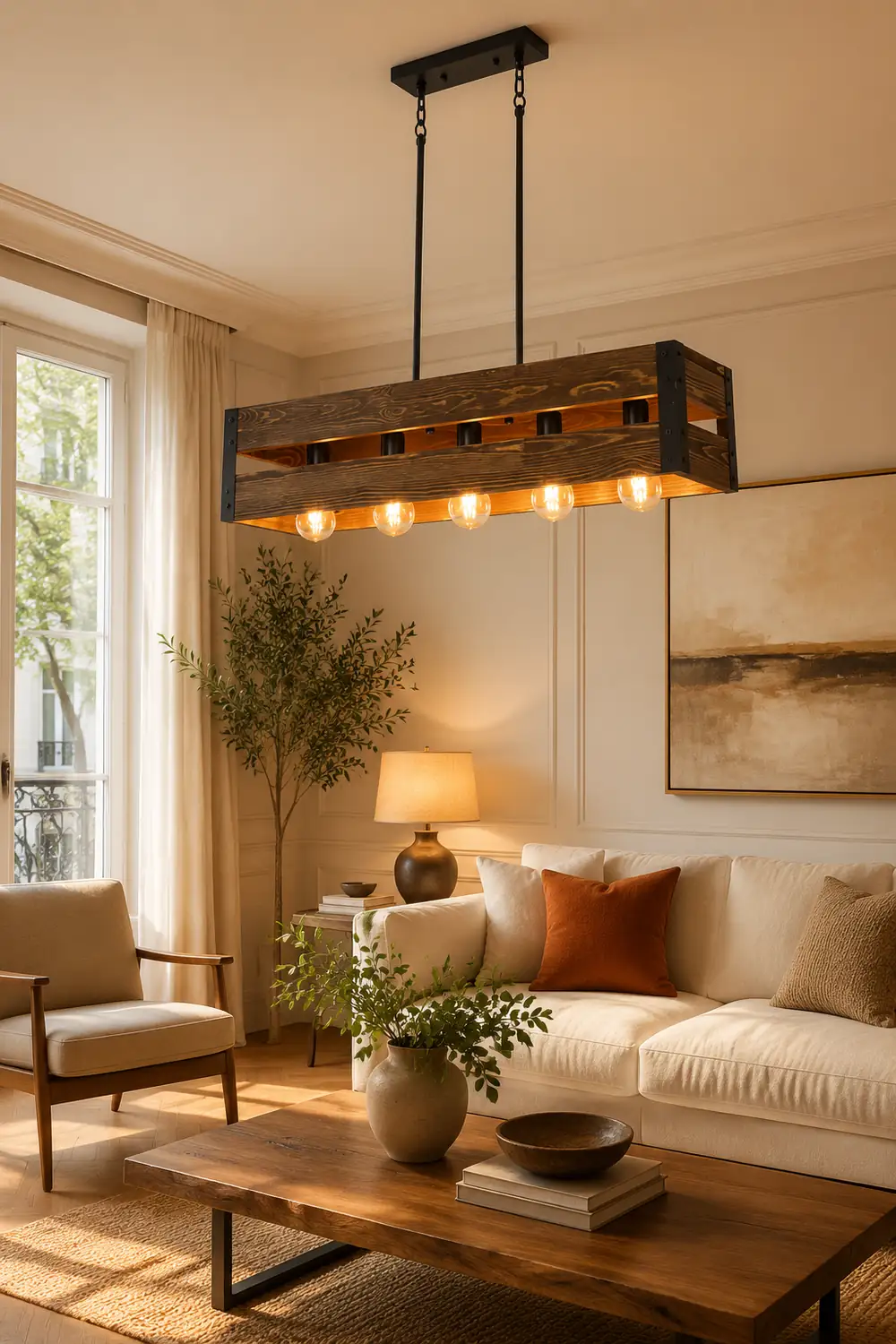 Alessio Retro LED Metal/Wood Pendant Light Living Room/Bedroom - Lumpaz