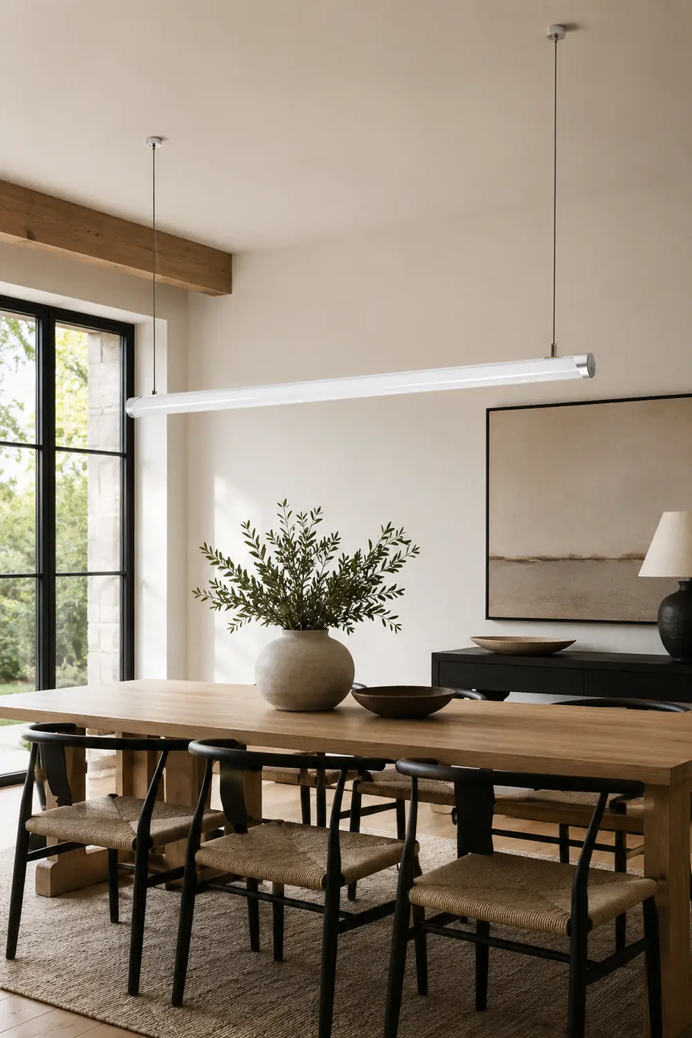 Minimalist Tube Glass/Metal Pendant Light, White, Dining Room - Lumpaz