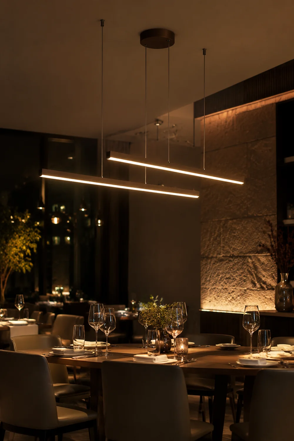 Edge Modern Minimalist Double-Linear Metal Pendant Light, Brown - Lumpaz