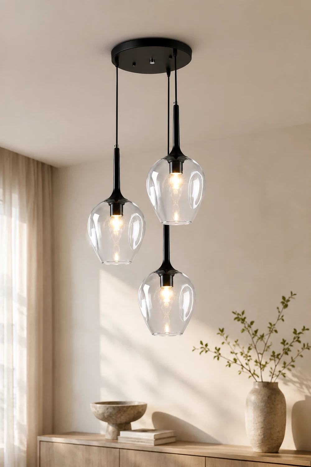 Valentina Nordic Minimalist Cluster Glass Pendant Light, Blue/Clear - Lumpaz
