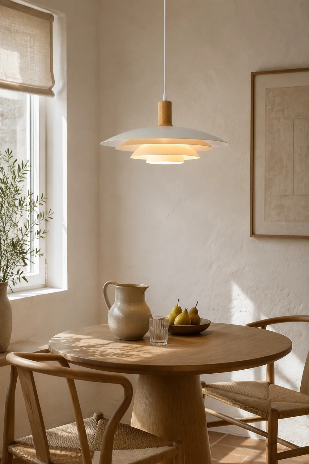 Morandi Modern LED Pendant Light White/Wood Metal Bedroom/Living Room - Lumpaz